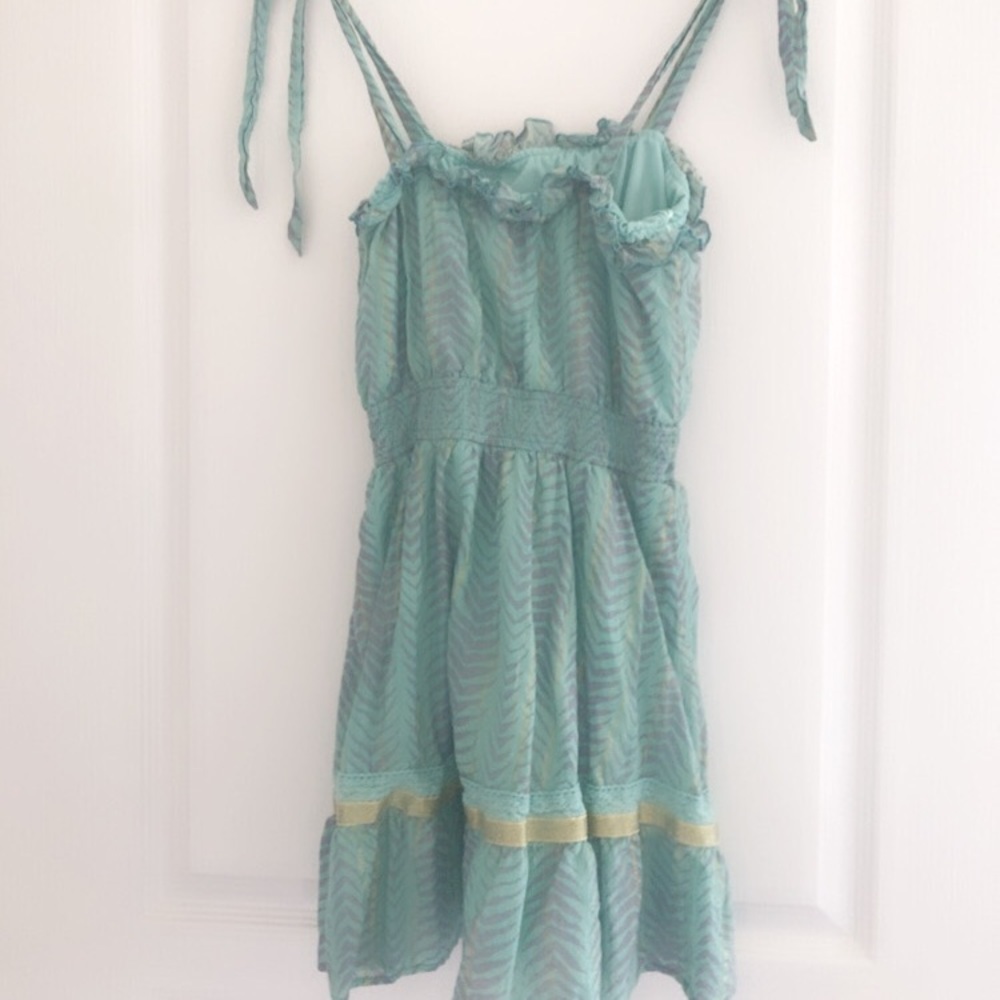 Francesca’s Layla Lurex Mini Dress mint and gold shoulder ties size small - Picture 6 of 10
